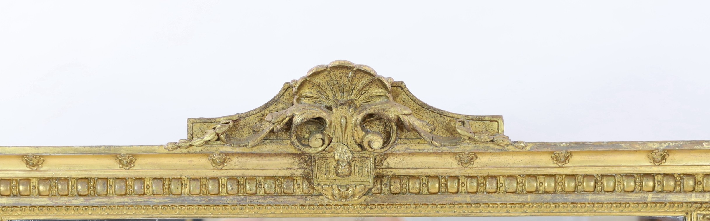 A Victorian giltwood and gesso overmantel mirror, W.148cm H.173cm